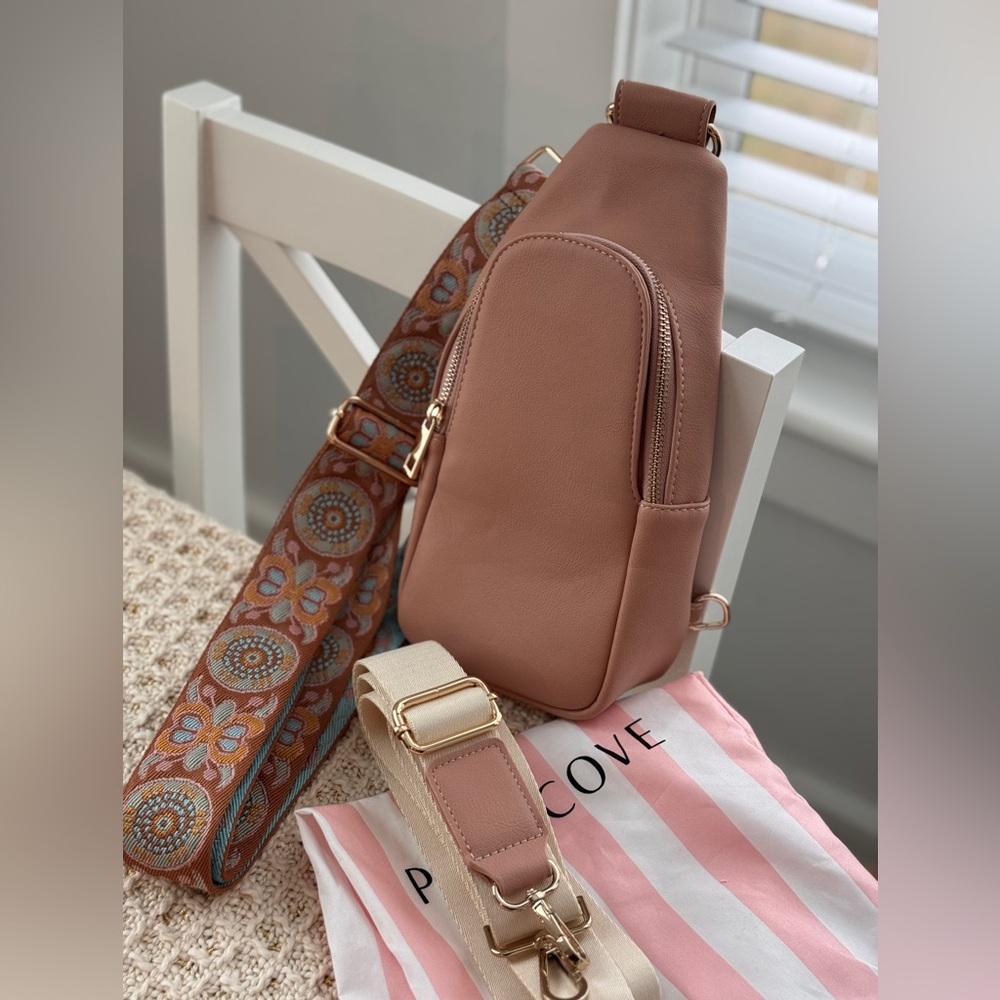 NWOT Pink Vegan Leather Crossbody Bag and Two Included Straps and Dust Bag